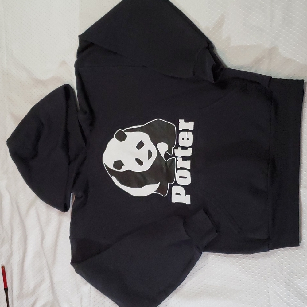 HANES ComfortBlend EcoSmart Youth Black Hoodie -Panda-Syracuse-Porter-EUC-Sz L